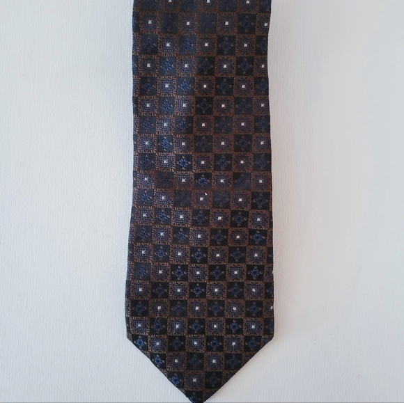 Bananas Republic Italy Silk Tie Brown Blue Black Patterned - Picture 2 of 3
